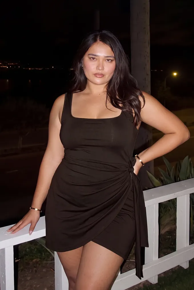 Brown Draped Mini Plus Size Dress - Image 1