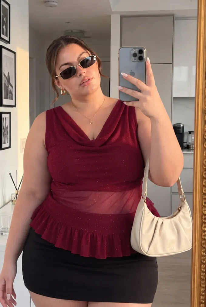 Maroon Cowl Neck Plus Size Top - Image 1