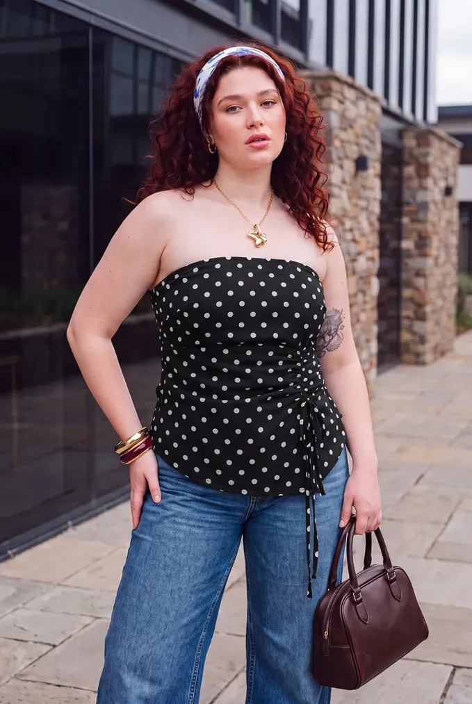 Black Polka Dot Plus Size Tube Top - Image 1
