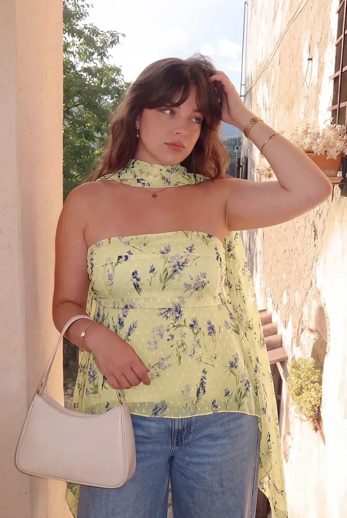 White Plus Size Tube Top With Scarf - Image 1