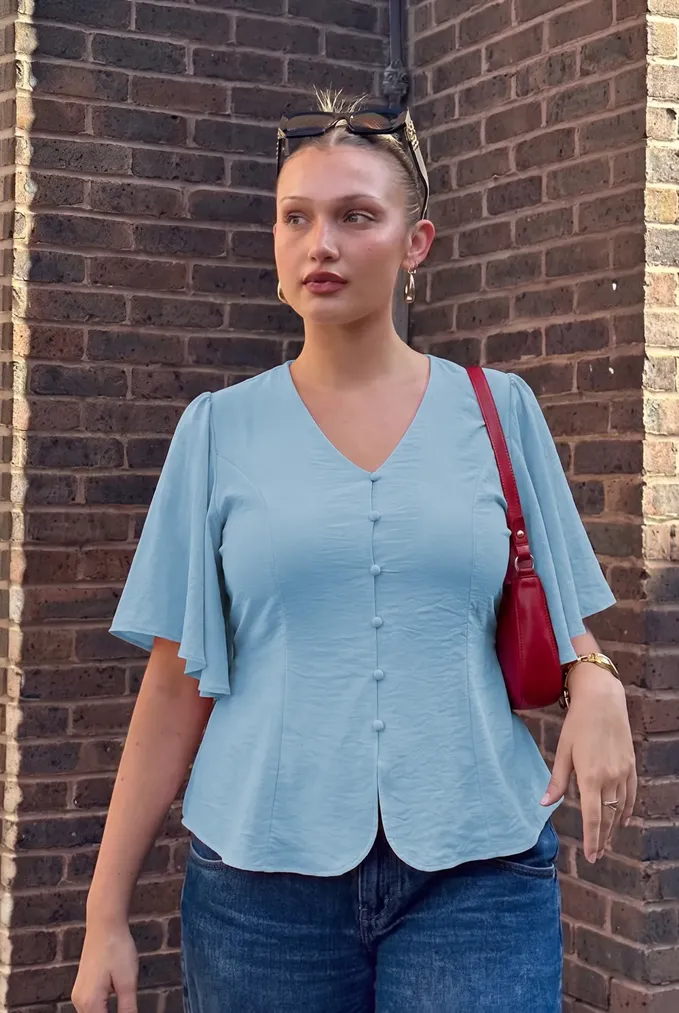 Light Blue V-Neck Plus Size Top - Image 1
