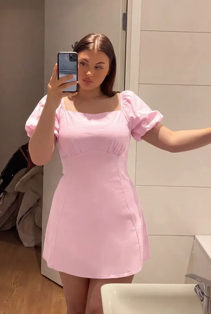 Light Pink Plus Size Mini Dress - Image 1