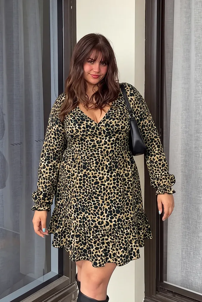 Brown Leopard Print Plus Size Dress - Image 1