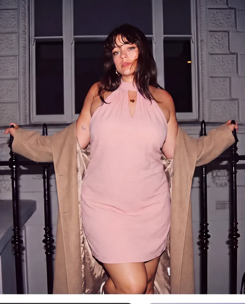 Pink Solid Plus Size Mini Dress - Image 1