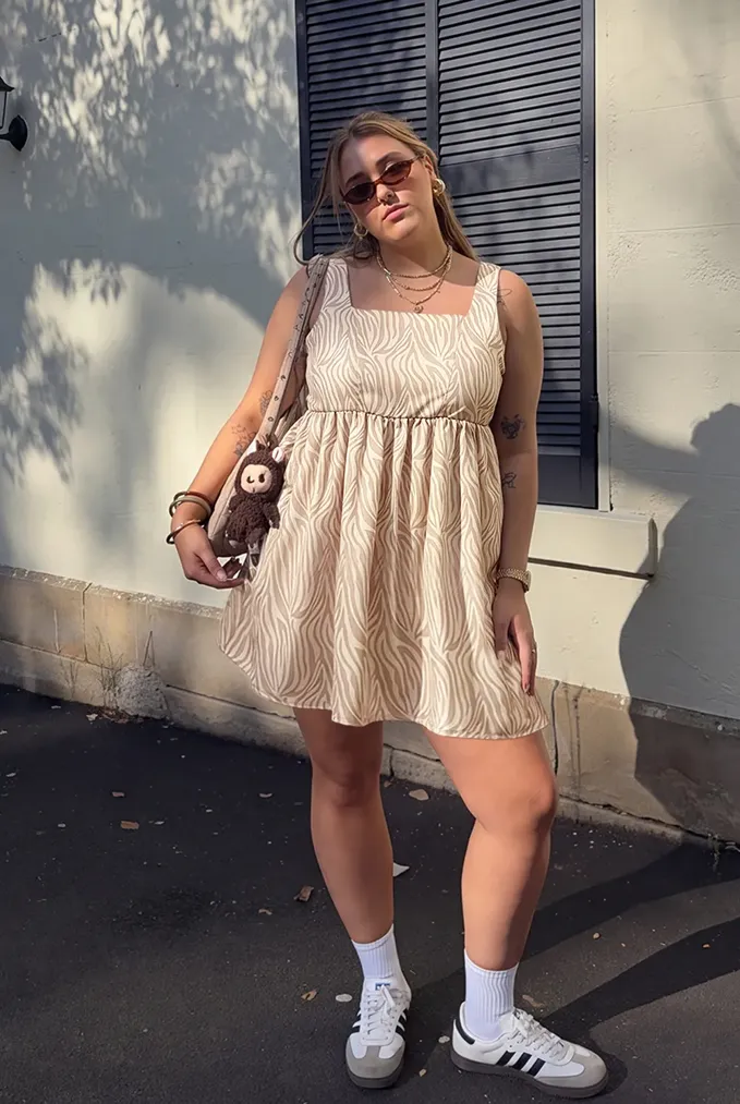 Beige Abstract Print Plus Size Mini Dress - Image 1