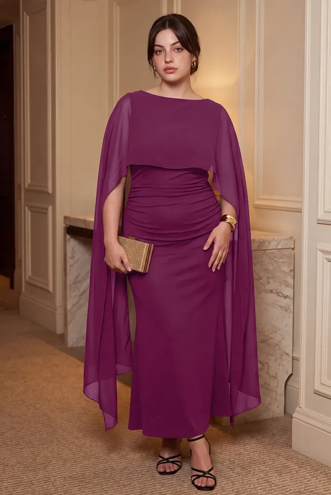 Wine Solid Draped Plus Size Dress - Image 1