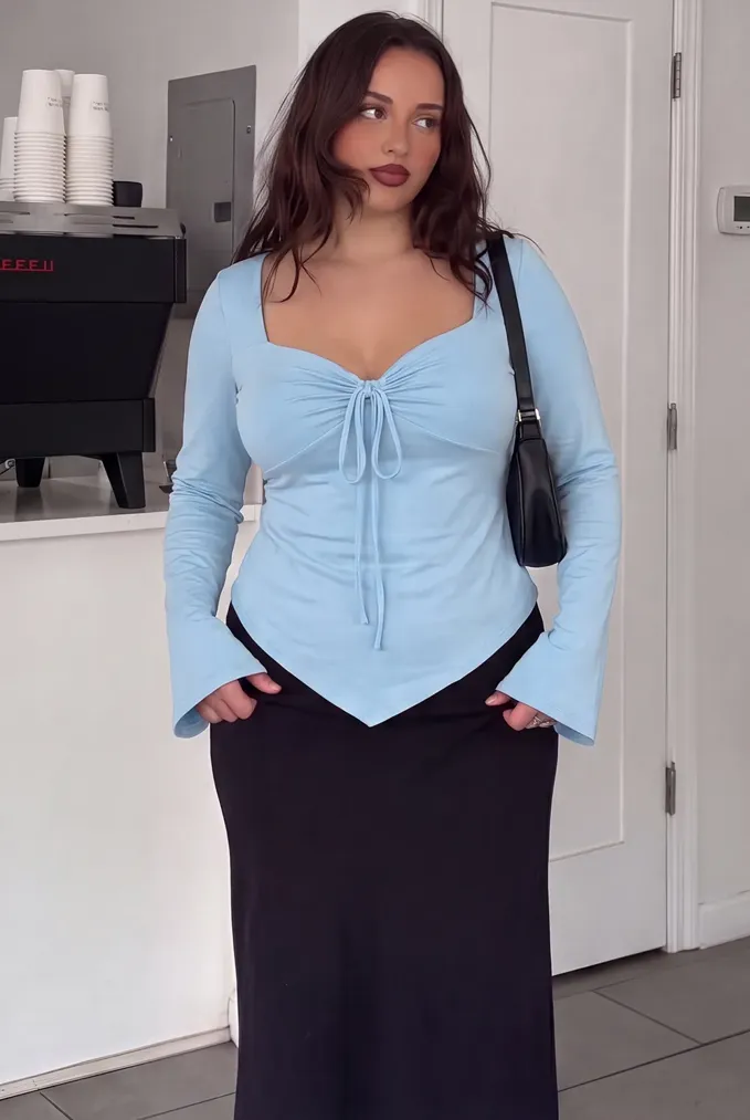 Light Blue Sweetheart Neck Plus Size Top - Image 1