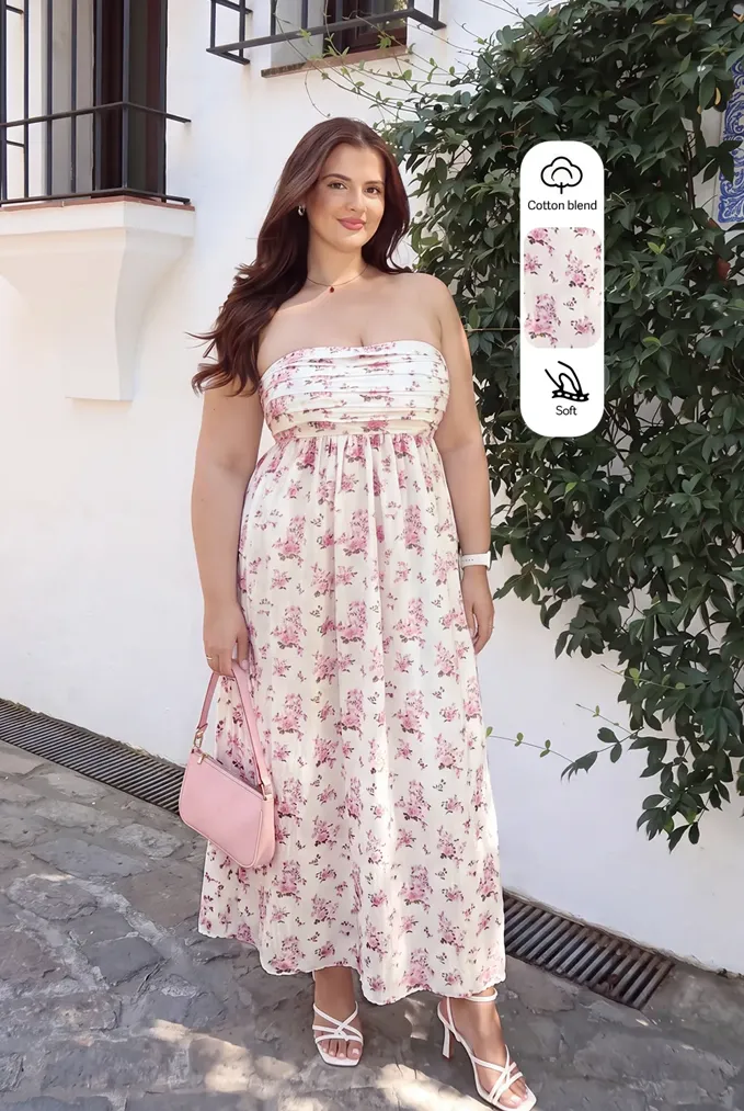 White Floral Tube Plus Size Dress - Image 1