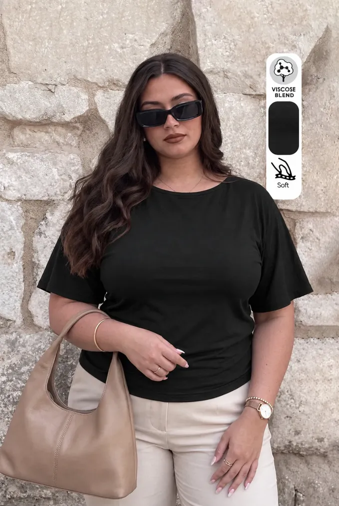 Black Boat Neck Plus Size Top - Image 1