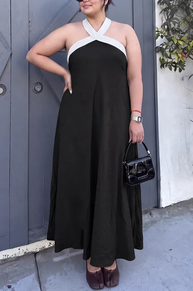 Black Halter Maxi Plus Size Dress - Image 1