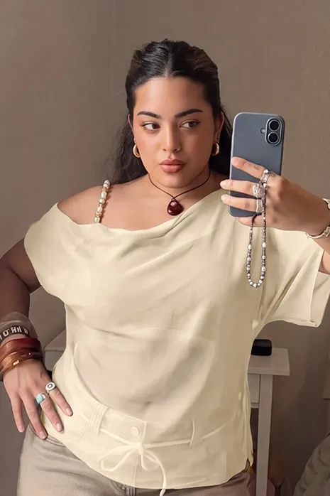 Beige One-Shoulder Plus Size Top - Image 1