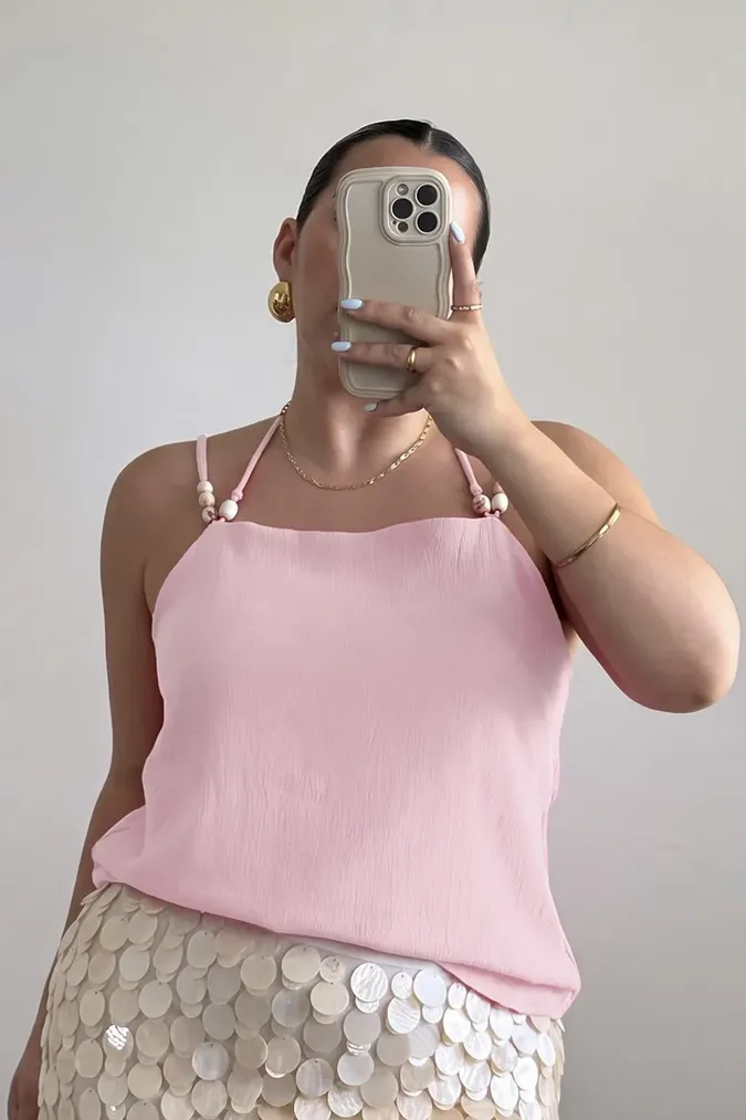 Light Pink Solid Tie-Up Top - Image 1