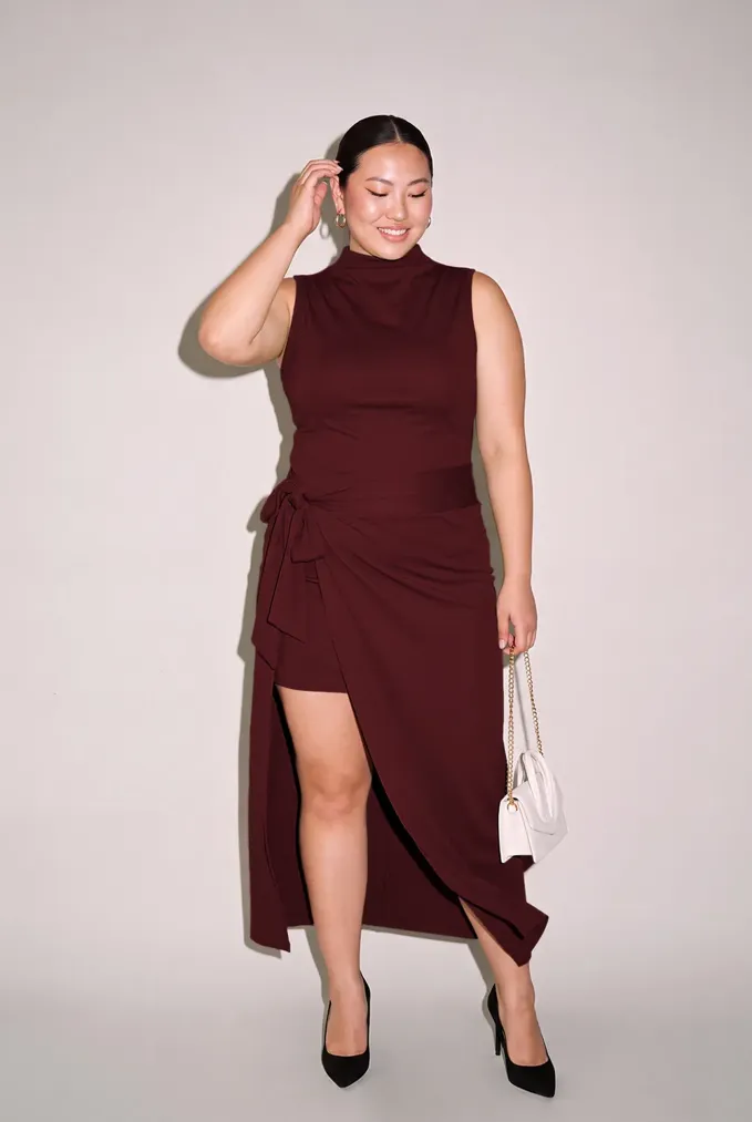 Maroon Solid Plus Size Maxi Dress - Image 1