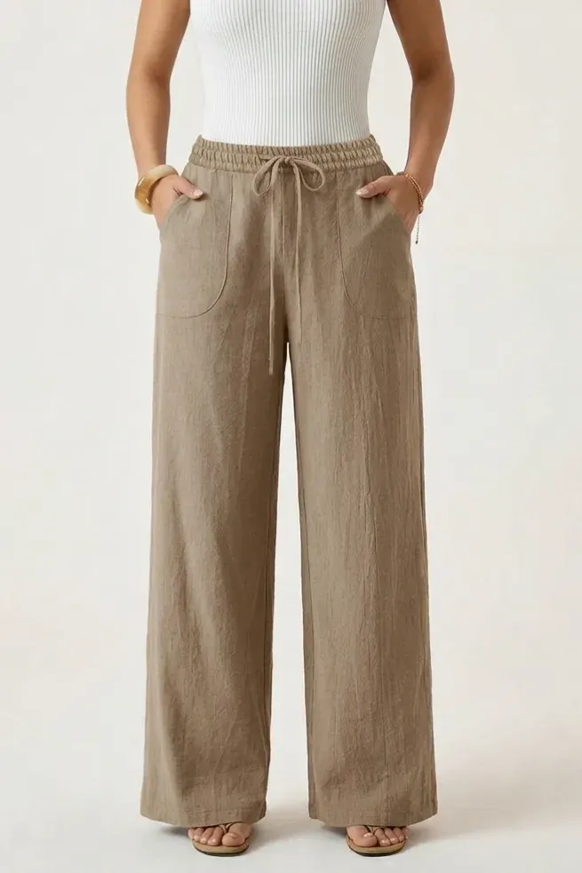 Khaki Solid Mid-Rise Pants - Image 1