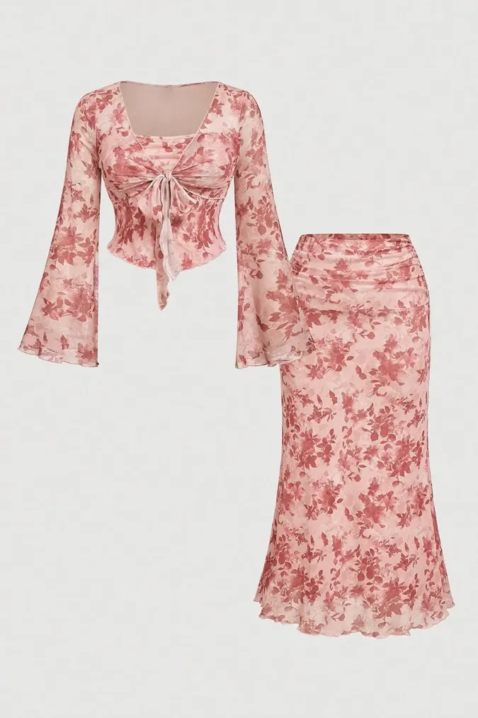 Light Pink Floral Mermaid Co-Ord Set - Image 1
