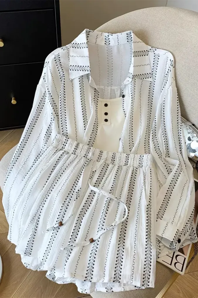 White Striped Set Of 2 Co-Ord Sets - Image 1