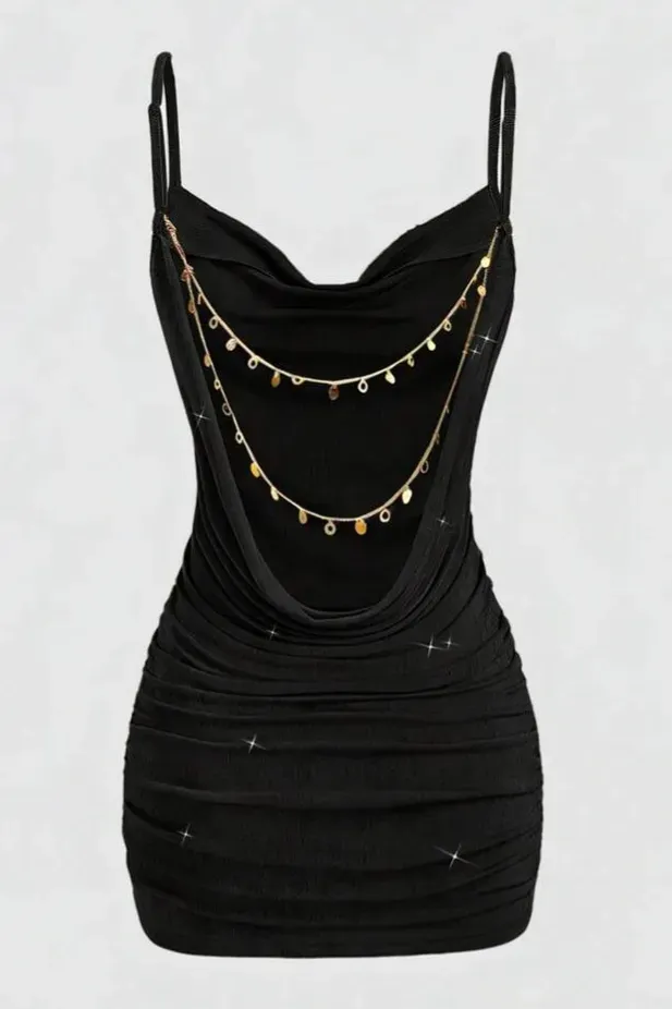 Black Ruched Backless Mini Dress - Image 1