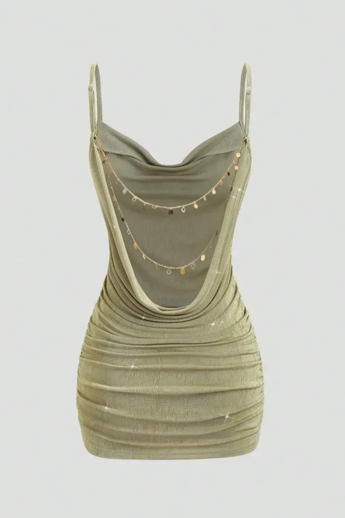 Sage Ruched Bodycon Mini Dress - Image 1