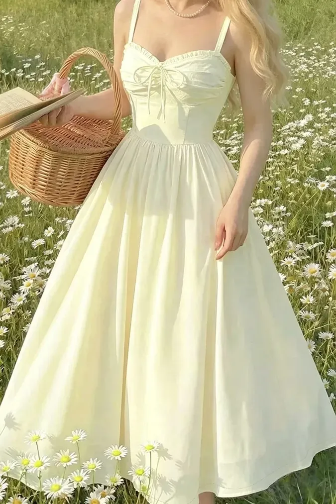 Light Yellow Solid Halter Maxi Dress - Image 1