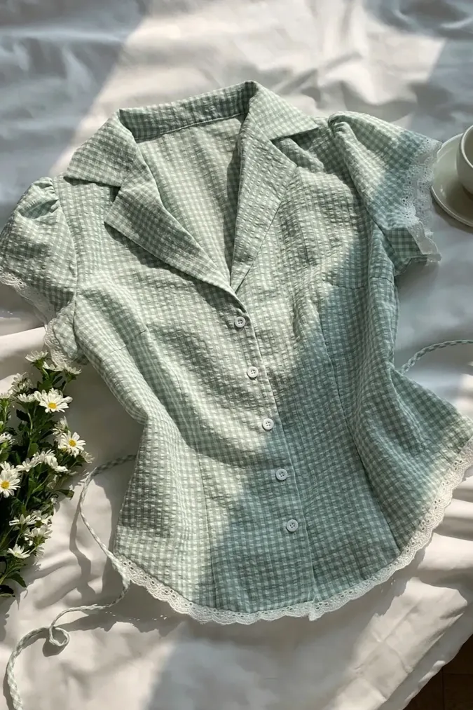 Light Green Gingham Shirt - Image 1
