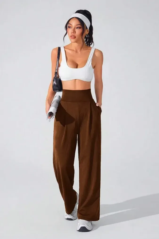 Dark Brown High Rise Trousers - Image 1