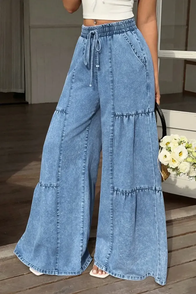 Light Blue Tiered High-Rise Jeans - Image 1