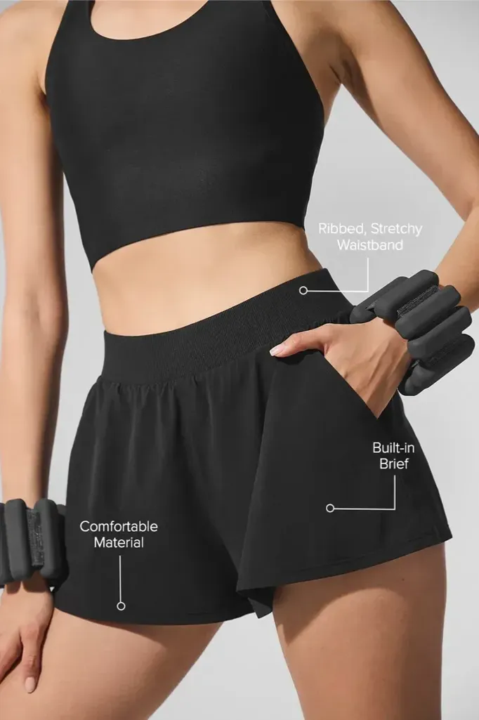 Black Solid Mid-Rise Shorts - Image 1