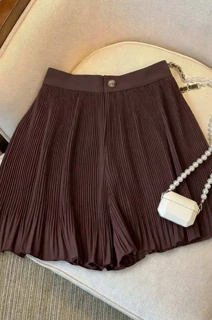 Dark Brown Textured Mid-Rise Shorts - Image 1