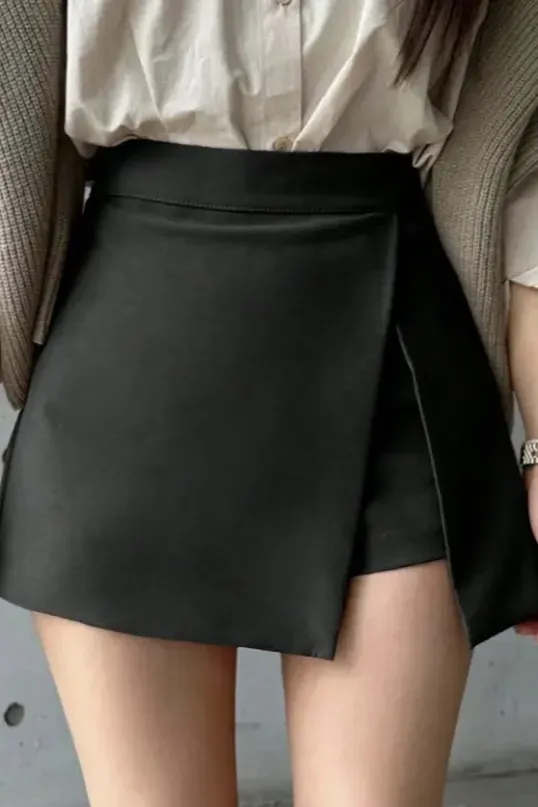 Black High-Rise Wrap Mini Skort - Image 1