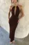 Dark Brown Plunge Neck Maxi Dress
