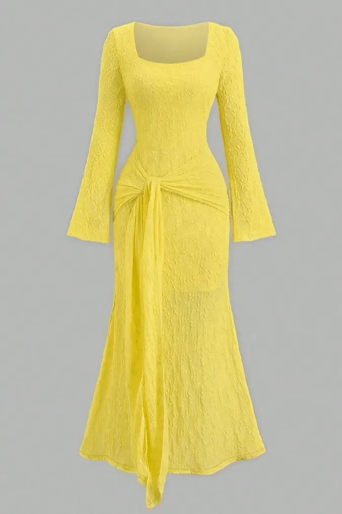 Light Yellow Textured Maxi Dress - Image 1