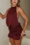 Burgundy Solid Halter Mini Dress
