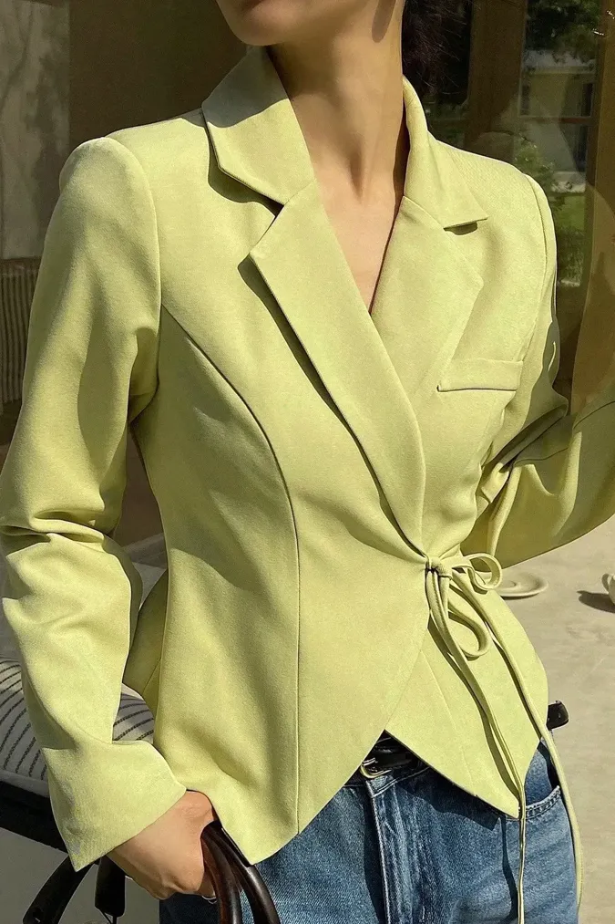 Light Green Wrap Belted Blazer - Image 1