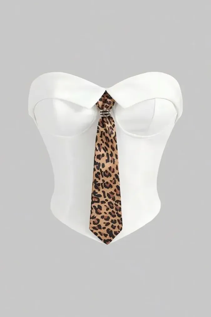 White Leopard-Tie Crop Top - Image 1