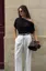 Black Ruched One-Shoulder Top