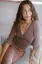 Brown Solid Fitted V-Neck T-Shirt