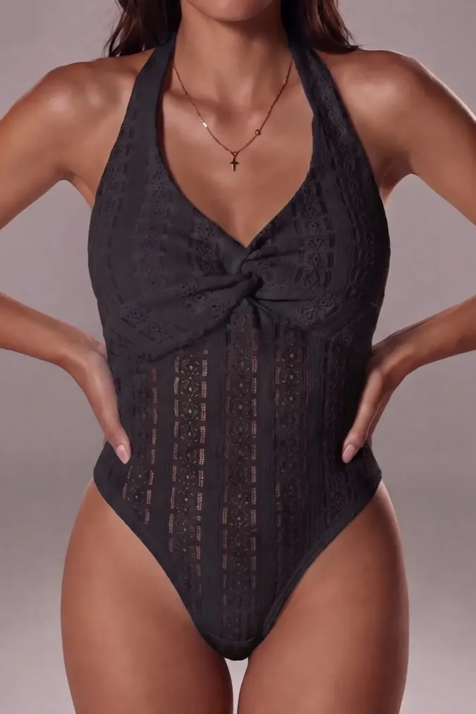 Black Knotted Solid Bodysuit - Image 1
