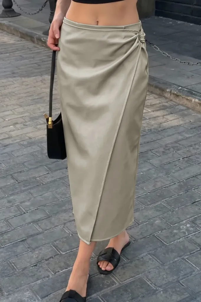 Beige High Rise Wrap Skirt - Image 1