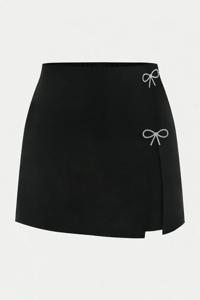 Black Solid High Rise Skort - Image 1
