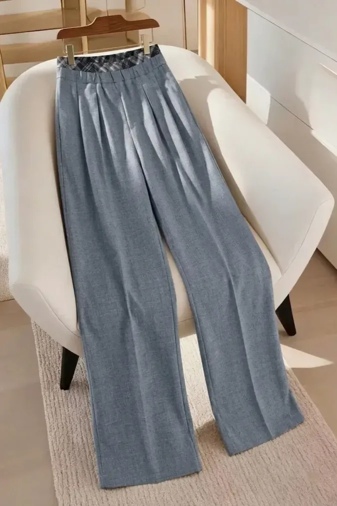 Grey Mid Rise Pleated Trousers - Image 1