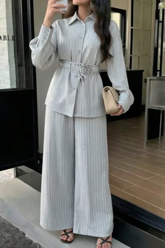 Light Grey Striped Co-Ord Set - Image 1