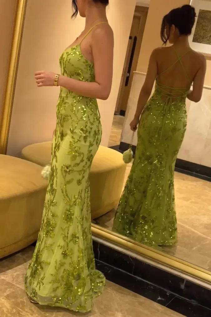 Green Embroidered Sequin Maxi Dress - Image 1