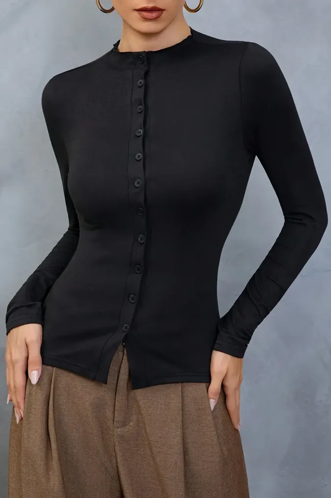 Black Band Collar Top - Image 1