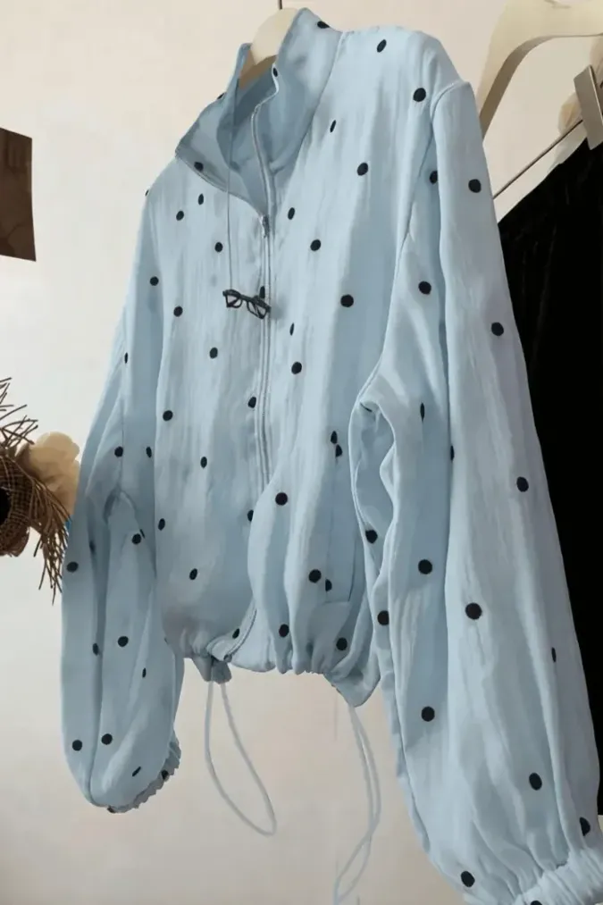 Blue Polka Dot Zipper Sweatshirt - Image 1