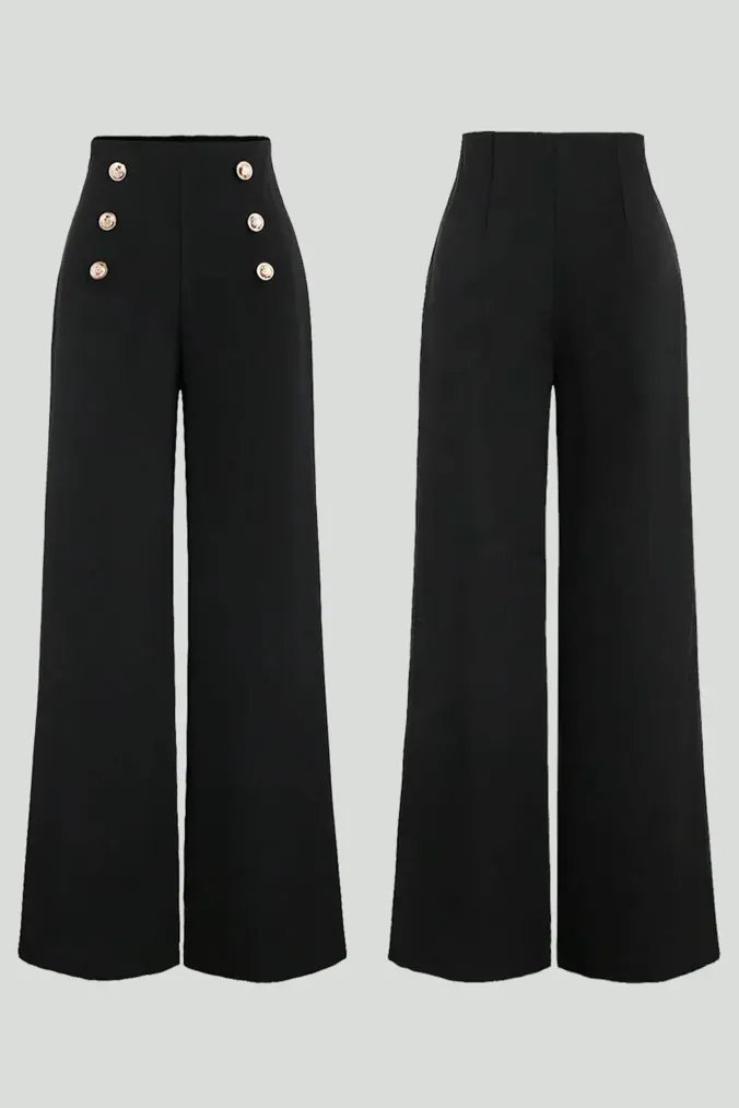Black Solid High Rise Trousers - Image 1