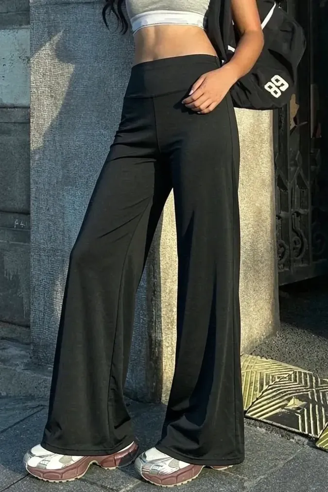 Black High Rise Wide Leg Pants - Image 1
