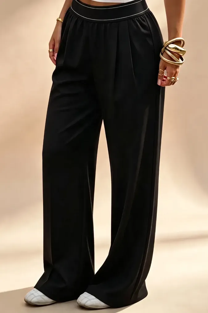 Black Solid Mid Rise Trousers - Image 1