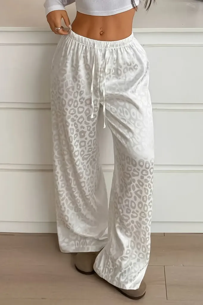 White Leopard Print Mid Rise Pants - Image 1