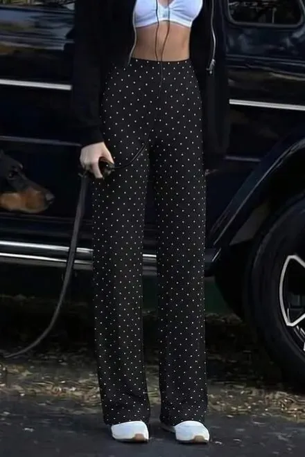 Black Polka Dot Mid Rise Pants - Image 1