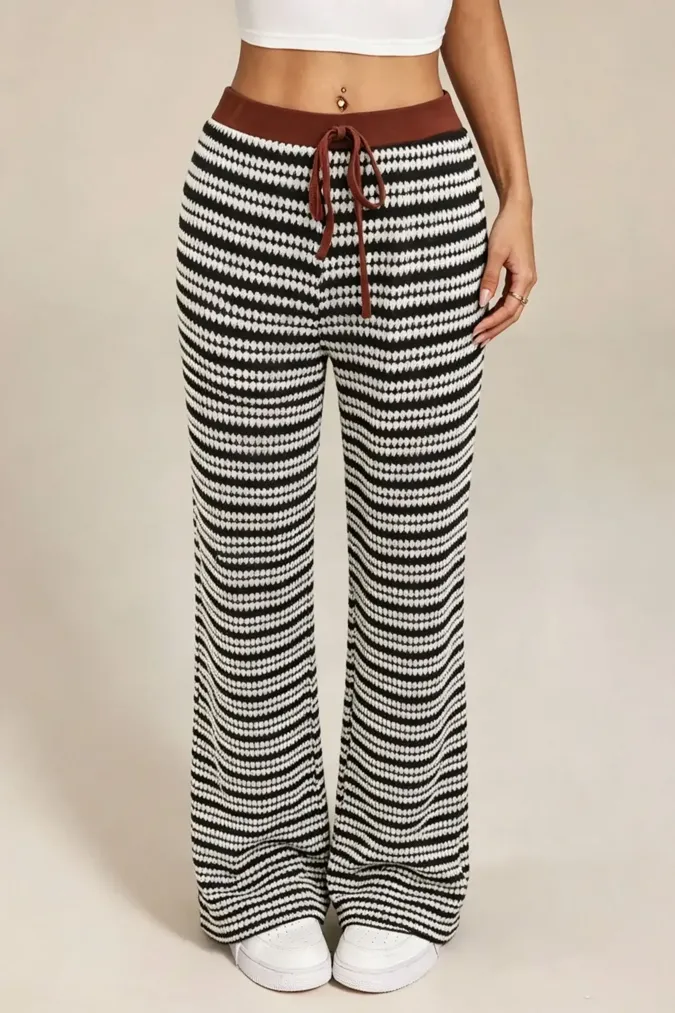 Black Striped Mid Rise Pants - Image 1